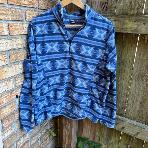 Eddie Bauer Blue Geometric Zip-Up Sweater - Picture 1 of 3